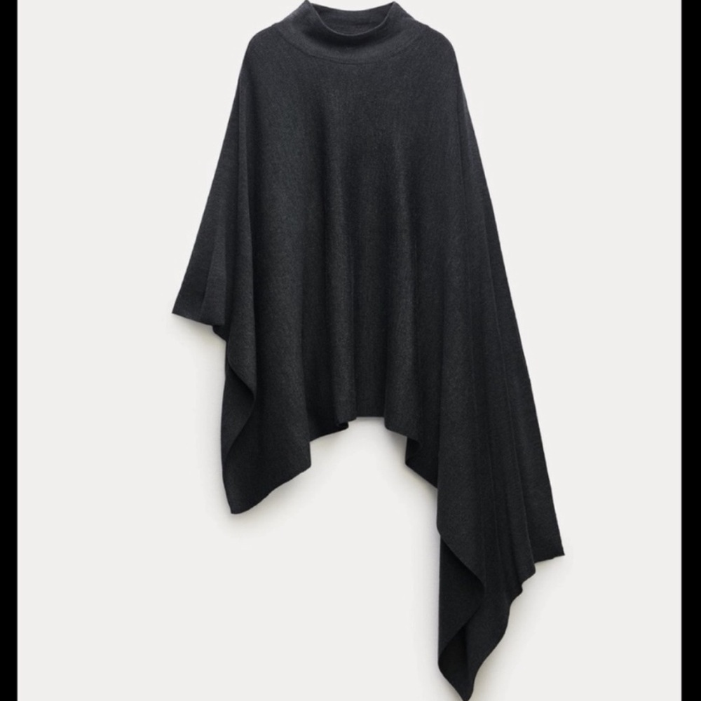Zara Women's Dark Gray Asymmetrical Cape poncho Size Medium 23716